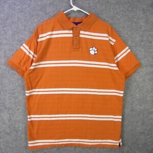 Clemson Tigers Shirt Mens Large Orange White Stripe NCAA Football Polo Pressbox